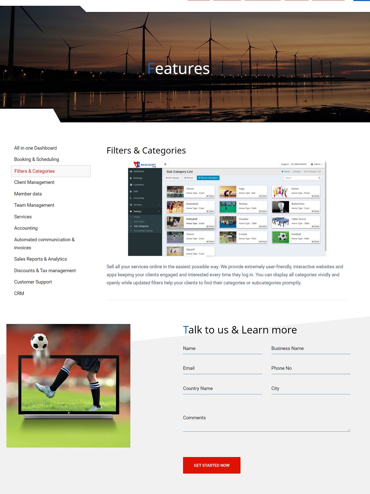 Product Features Page